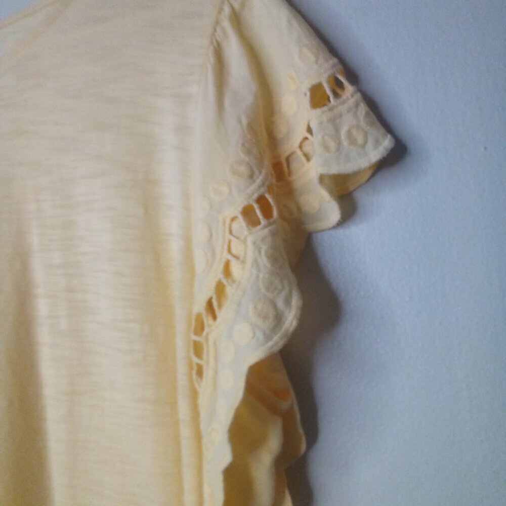 Liz Claiborne Shirt Women XL Eyelet Scallop Short Sleeve Peach Light Orange - Picture 8 of 15